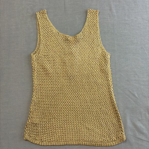 New Lilly Pulitzer Medium Gold Gina Sleeveless Sweater Open Knit Metallic New - Picture 5 of 10